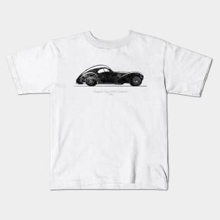 Bugatti Type 57 SC Atlantic 1936 - Black and White 01 Kids T-Shirt